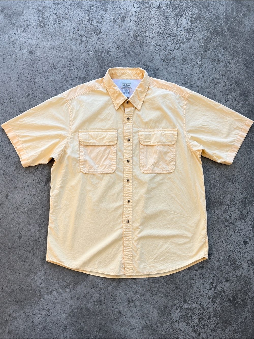 L.L.Bean Fishing Shirt Large Yellow Vented Outdoor Utility Cotton Button Up